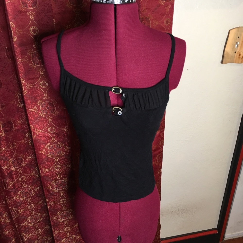Black sheer and buckle tank top